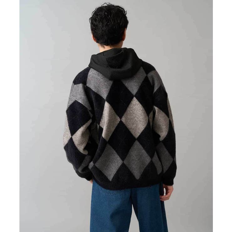 【洗濯で洗える】シャギーアーガイルワイドシルエットカーディガン | a.v.v【MEN】 | 詳細画像1 