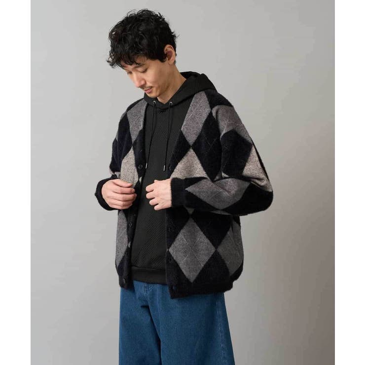 【洗濯で洗える】シャギーアーガイルワイドシルエットカーディガン | a.v.v【MEN】 | 詳細画像14 