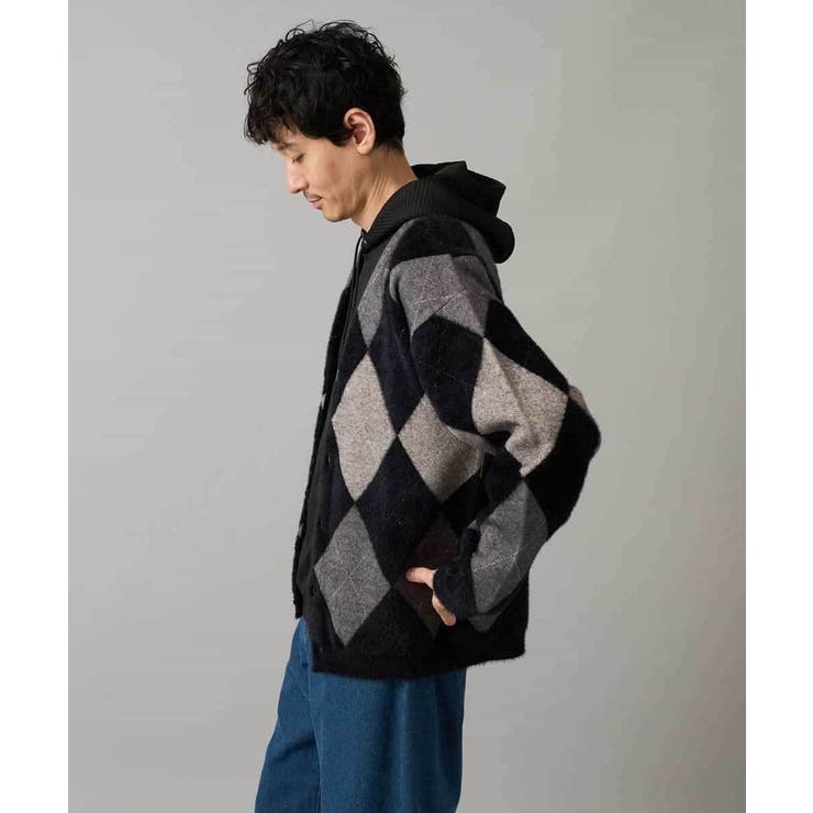 【洗濯で洗える】シャギーアーガイルワイドシルエットカーディガン | a.v.v【MEN】 | 詳細画像15 