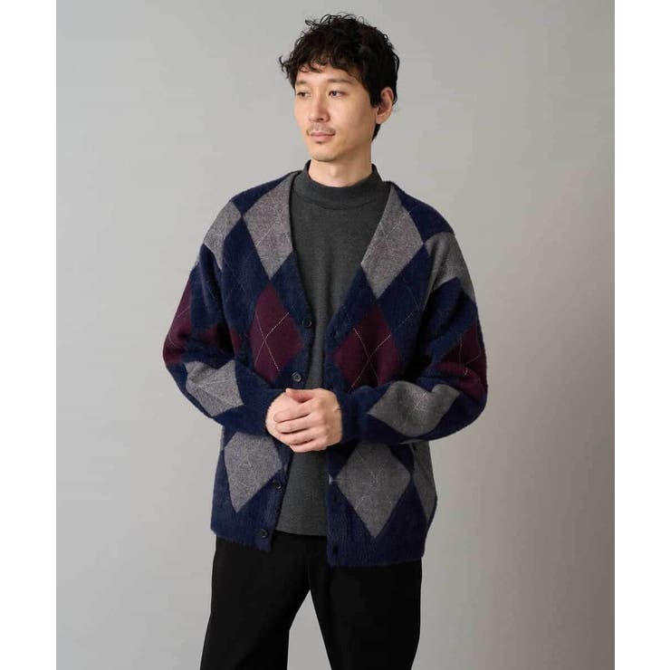 ネイビー | 【洗濯で洗える】シャギーアーガイルワイドシルエットカーディガン | a.v.v【MEN】