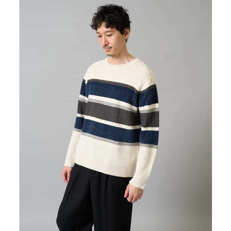 【洗濯機で洗える】モールボーダークルーネックニット | a.v.v【MEN】 | 詳細画像24