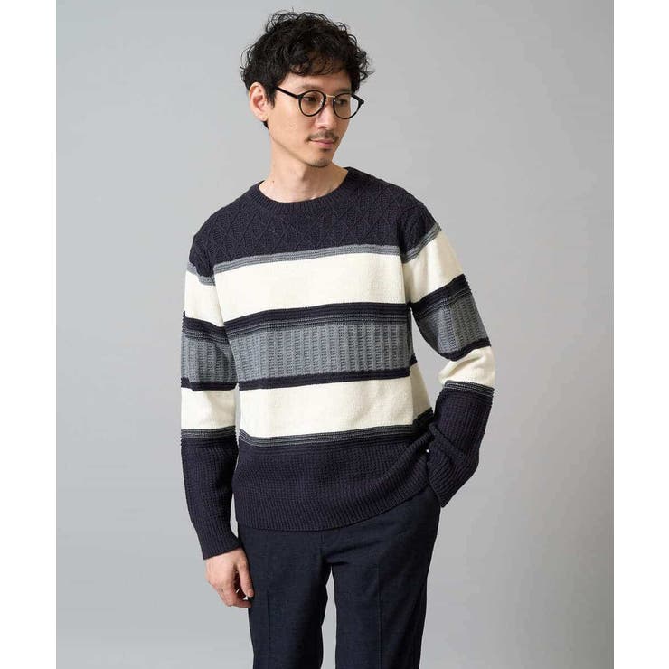 【洗濯機で洗える】モールボーダークルーネックニット | a.v.v【MEN】 | 詳細画像25