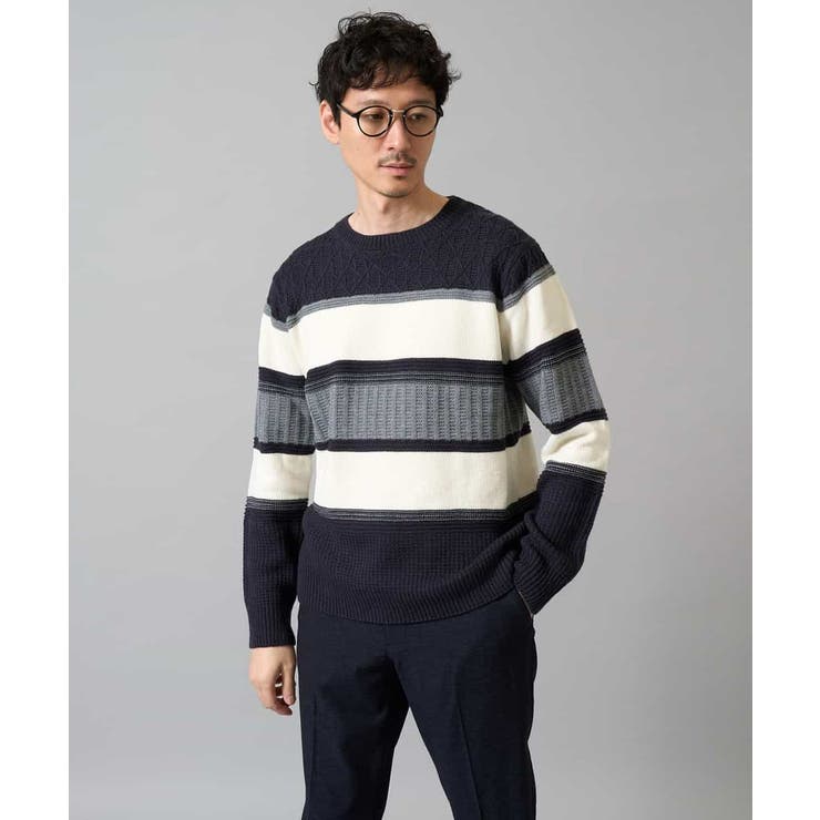 【洗濯機で洗える】モールボーダークルーネックニット | a.v.v【MEN】 | 詳細画像26