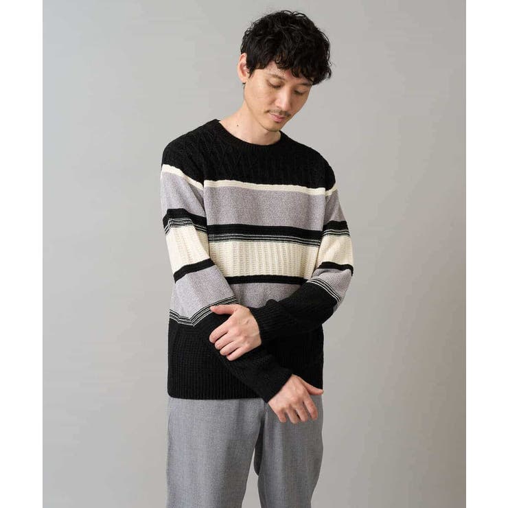 【洗濯機で洗える】モールボーダークルーネックニット | a.v.v【MEN】 | 詳細画像33