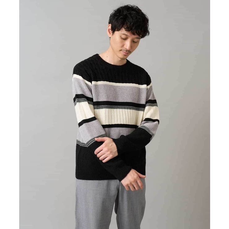 【洗濯機で洗える】モールランダムボーダークルーネックニット | a.v.v【MEN】 | 詳細画像44 