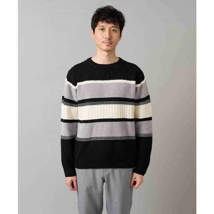 【洗濯機で洗える】モールランダムボーダークルーネックニット | a.v.v【MEN】 | 詳細画像45 