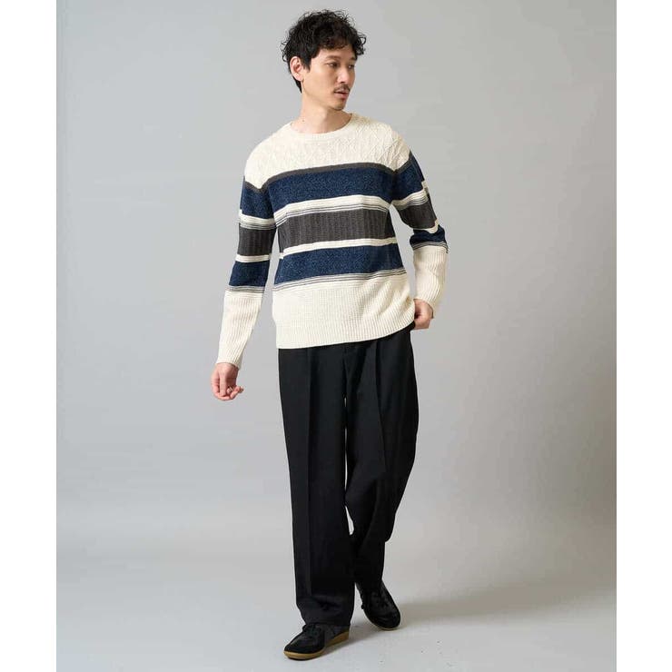 【洗濯機で洗える】モールボーダークルーネックニット | a.v.v【MEN】 | 詳細画像8