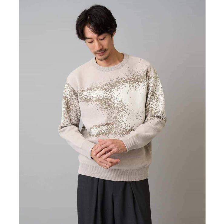 【洗濯機で洗える】モールジャカードボカシ柄ニット | a.v.v【MEN】 | 詳細画像1 