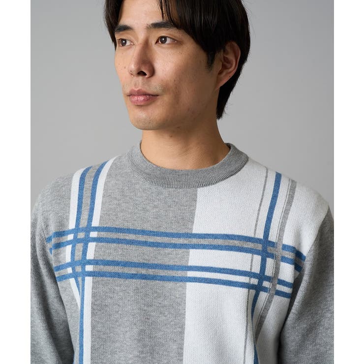 【洗濯機で洗える】チェックジャカードクルーネックニット | a.v.v【MEN】 | 詳細画像11 