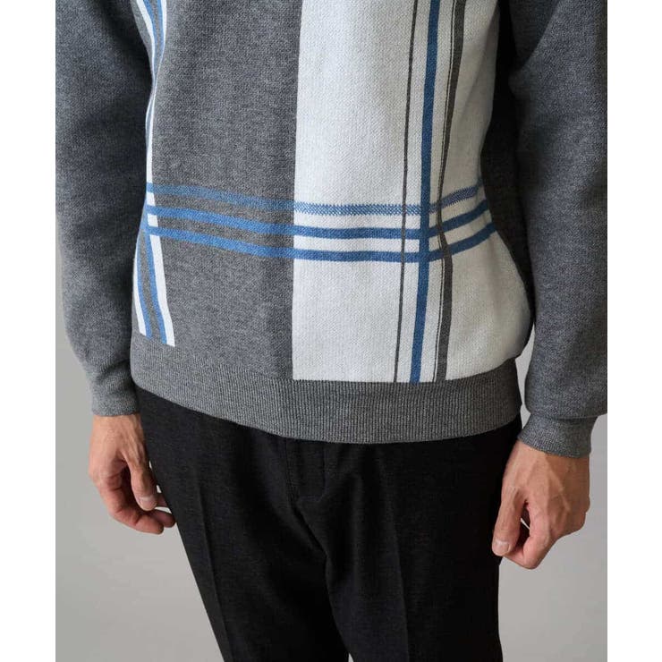 【洗濯機で洗える】チェックジャカードクルーネックニット | a.v.v【MEN】 | 詳細画像13 