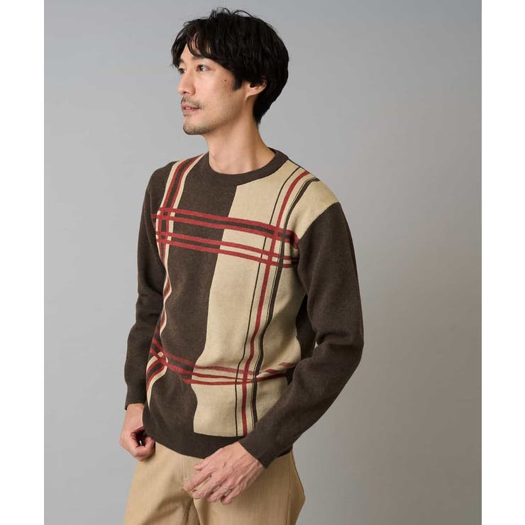 【洗濯機で洗える】チェックジャカードクルーネックニット | a.v.v【MEN】 | 詳細画像3 