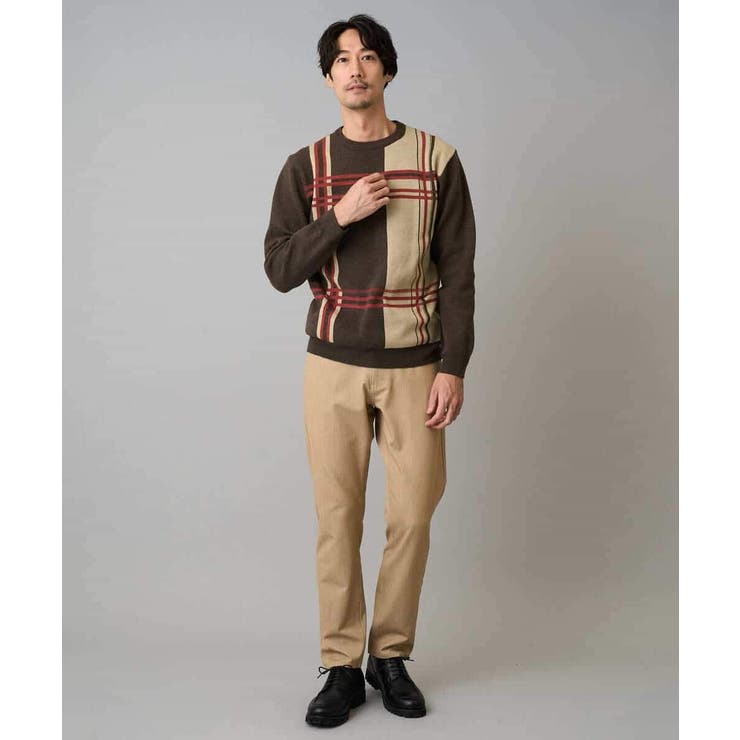 【洗濯機で洗える】チェックジャカードクルーネックニット | a.v.v【MEN】 | 詳細画像4 