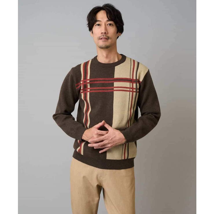 【洗濯機で洗える】チェックジャカードクルーネックニット | a.v.v【MEN】 | 詳細画像7 