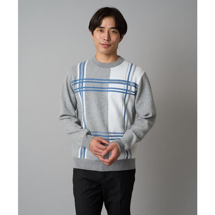 【洗濯機で洗える】チェックジャカードクルーネックニット | a.v.v【MEN】 | 詳細画像8 