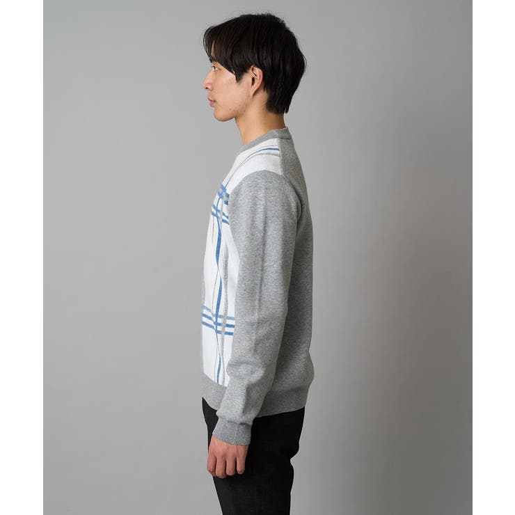 【洗濯機で洗える】チェックジャカードクルーネックニット | a.v.v【MEN】 | 詳細画像9 