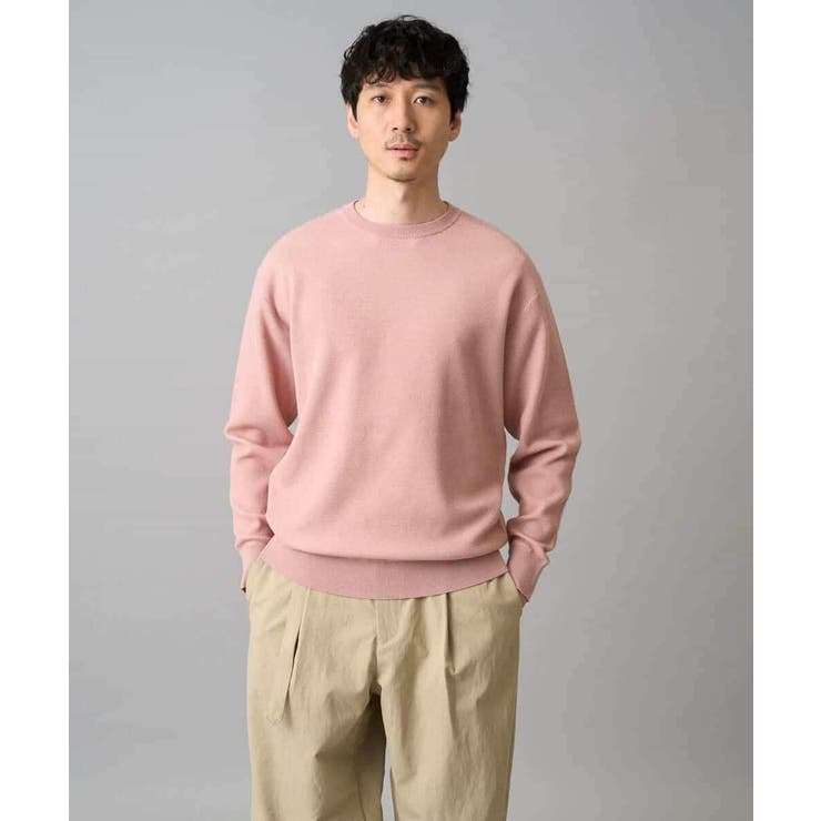ピンク | 【洗濯機で洗える】タックメッシュクルーネックニット | a.v.v【MEN】