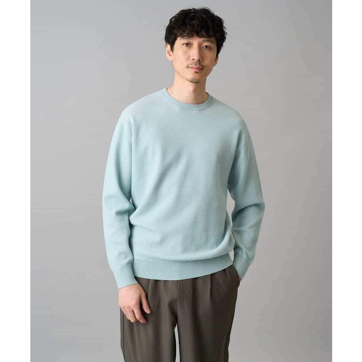 グリーン | 【洗濯機で洗える】タックメッシュクルーネックニット | a.v.v【MEN】