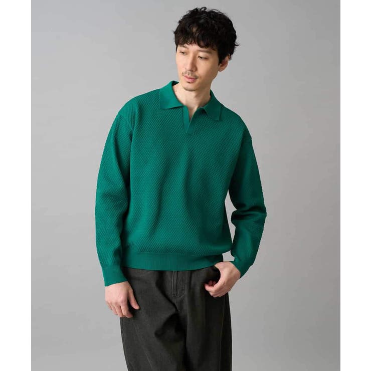 【洗濯機で洗える】ポップコーンスキッパーニットポロ | a.v.v【MEN】 | 詳細画像1 