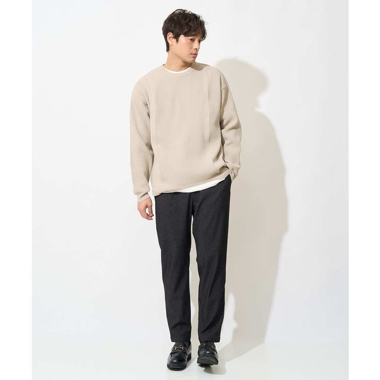 CLOVE Tシャツ/Agaニット 2点セット ニット+カットソー2点セット】アゼ編クルーネックニット[品番