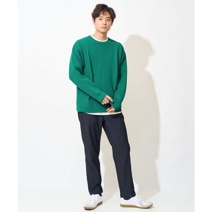 CLOVE Tシャツ/Agaニット 2点セット ニット+カットソー2点セット】アゼ編クルーネックニット[品番