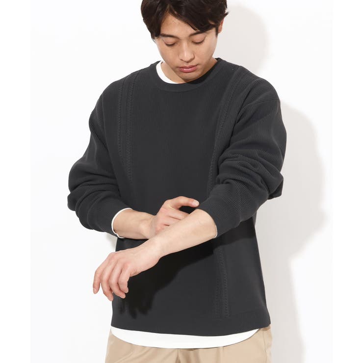 ニット+カットソー2点セット】アゼ編クルーネックニット[品番