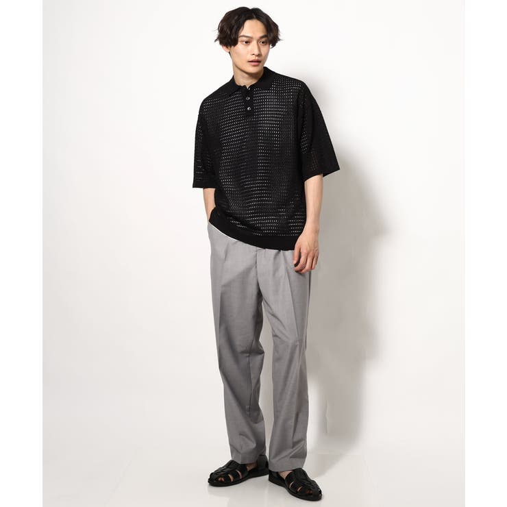 【洗濯機で洗える】メッシュ編みワイドシルエットニットポロ ５分袖 | a.v.v【MEN】 | 詳細画像2 