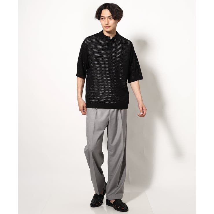 【洗濯機で洗える】メッシュ編みワイドシルエットニットポロ ５分袖 | a.v.v【MEN】 | 詳細画像4 