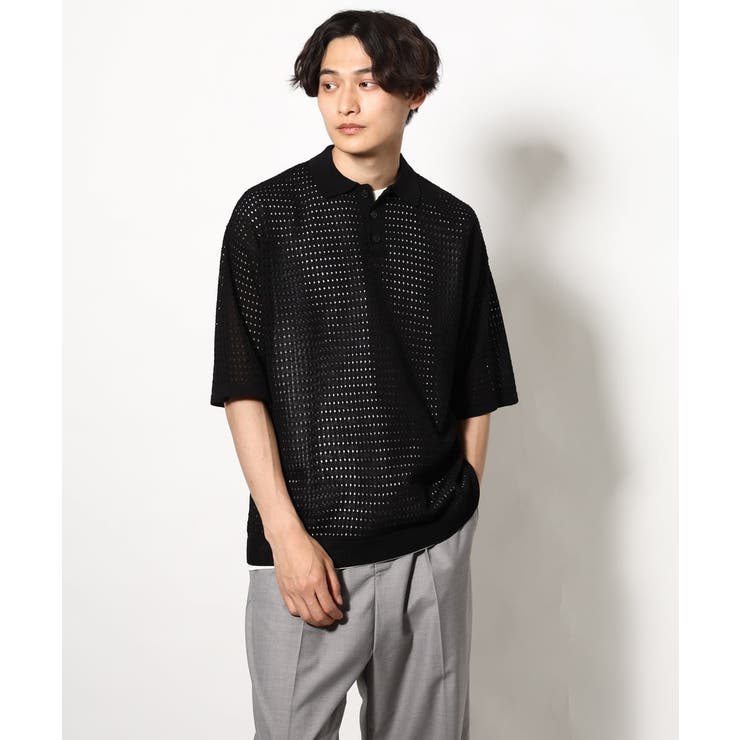 【洗濯機で洗える】メッシュ編みワイドシルエットニットポロ ５分袖 | a.v.v【MEN】 | 詳細画像6 