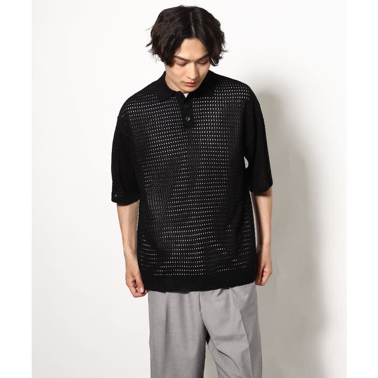【洗濯機で洗える】メッシュ編みワイドシルエットニットポロ ５分袖 | a.v.v【MEN】 | 詳細画像7 