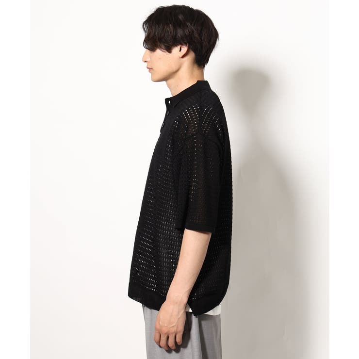 【洗濯機で洗える】メッシュ編みワイドシルエットニットポロ ５分袖 | a.v.v【MEN】 | 詳細画像8 