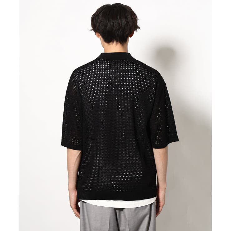 【洗濯機で洗える】メッシュ編みワイドシルエットニットポロ ５分袖 | a.v.v【MEN】 | 詳細画像9 