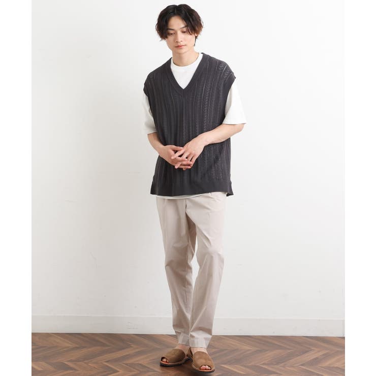 【洗濯機で洗える/2SET】透かし編ニットベスト（レイヤードカットソー付き） | a.v.v【MEN】 | 詳細画像10 