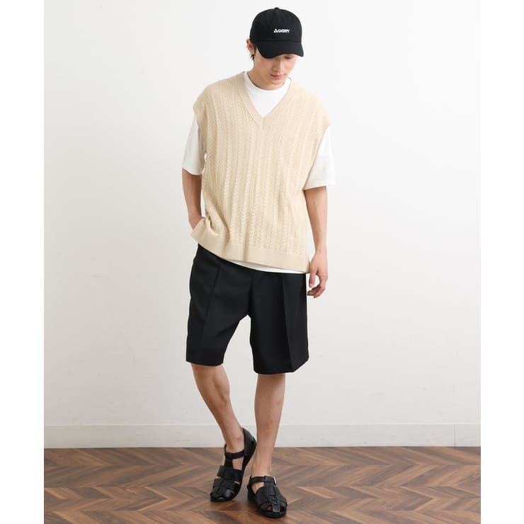 【洗濯機で洗える/2SET】透かし編ニットベスト（レイヤードカットソー付き） | a.v.v【MEN】 | 詳細画像2 