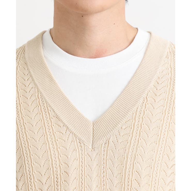 【洗濯機で洗える/2SET】透かし編ニットベスト（レイヤードカットソー付き） | a.v.v【MEN】 | 詳細画像21 