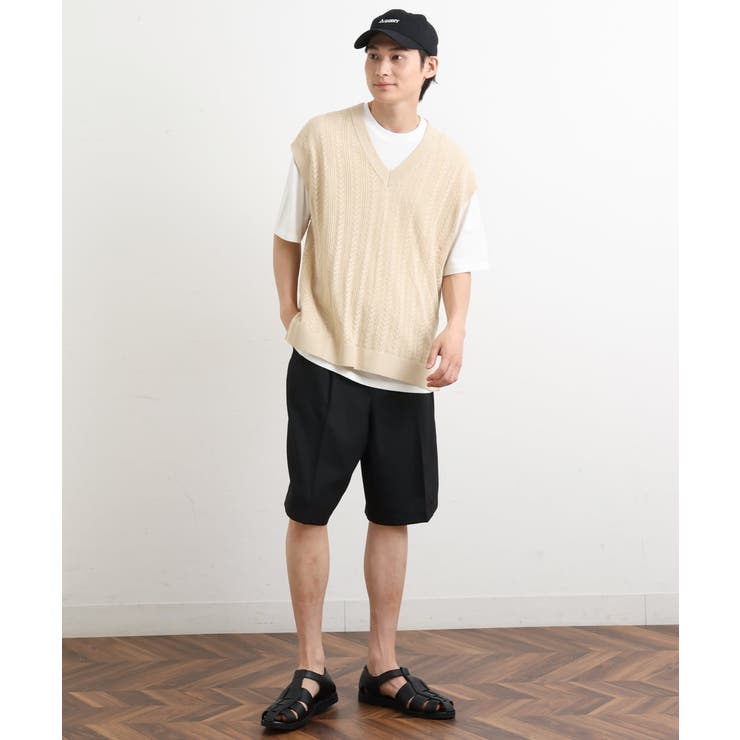 【洗濯機で洗える/2SET】透かし編ニットベスト（レイヤードカットソー付き） | a.v.v【MEN】 | 詳細画像3 