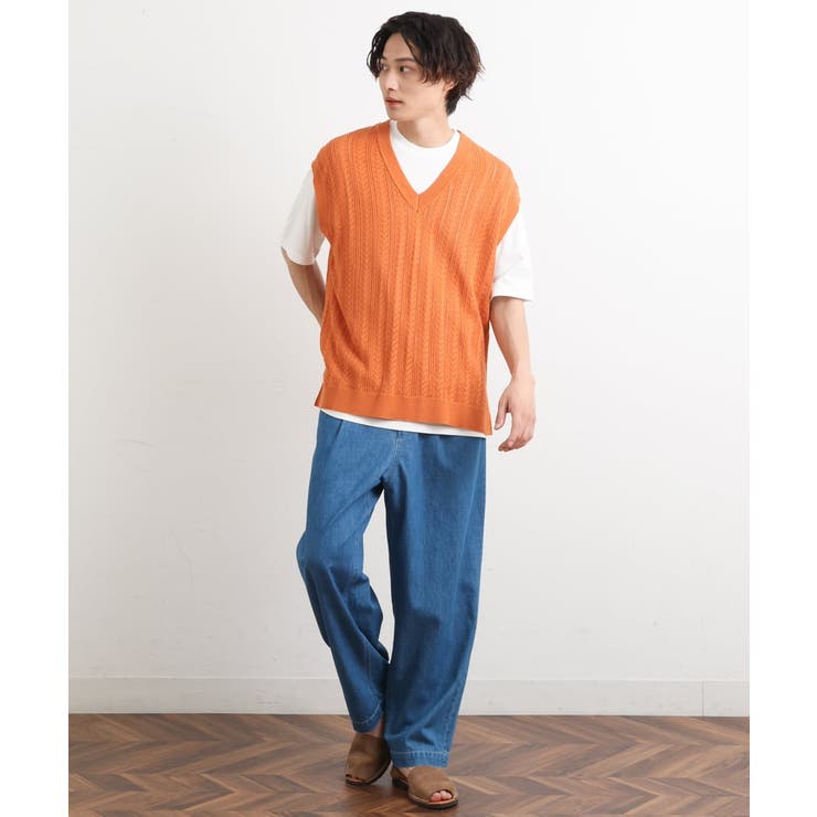【洗濯機で洗える/2SET】透かし編ニットベスト（レイヤードカットソー付き） | a.v.v【MEN】 | 詳細画像6 