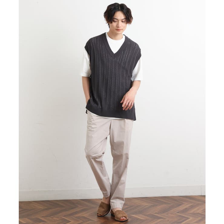 【洗濯機で洗える/2SET】透かし編ニットベスト（レイヤードカットソー付き） | a.v.v【MEN】 | 詳細画像8 