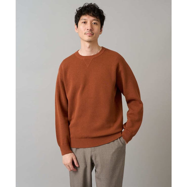 オレンジ | 【洗濯機で洗える】ダブルフェイスクルーネックニット | a.v.v【MEN】