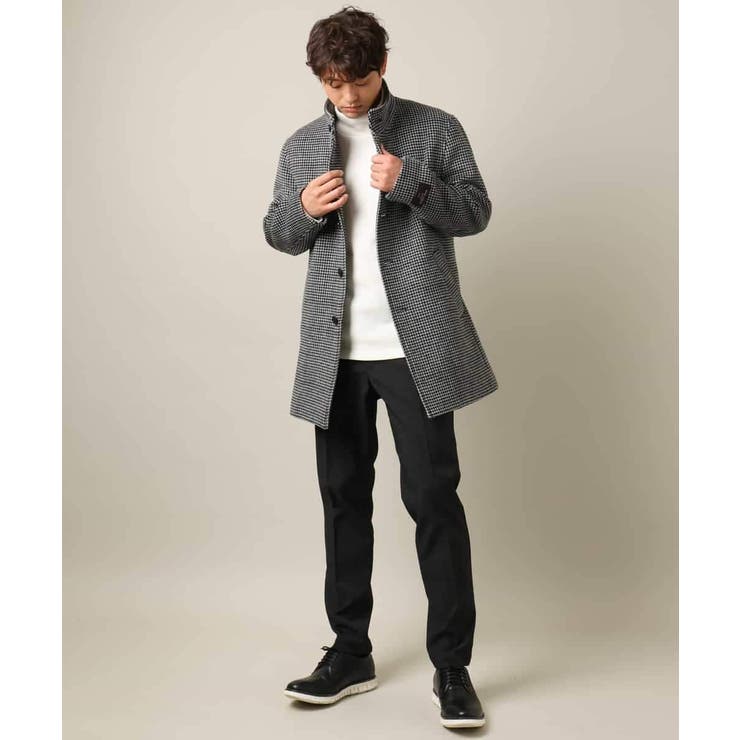 ON OFF兼用】ウールライトビーバーチェック柄スタンドカラーコート