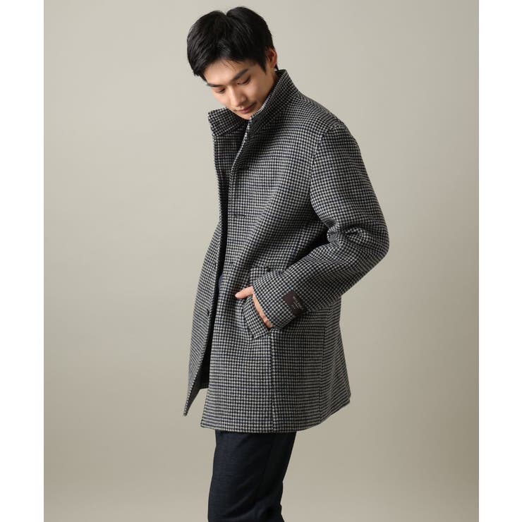 ON OFF兼用】ウールライトビーバーチェック柄スタンドカラーコート
