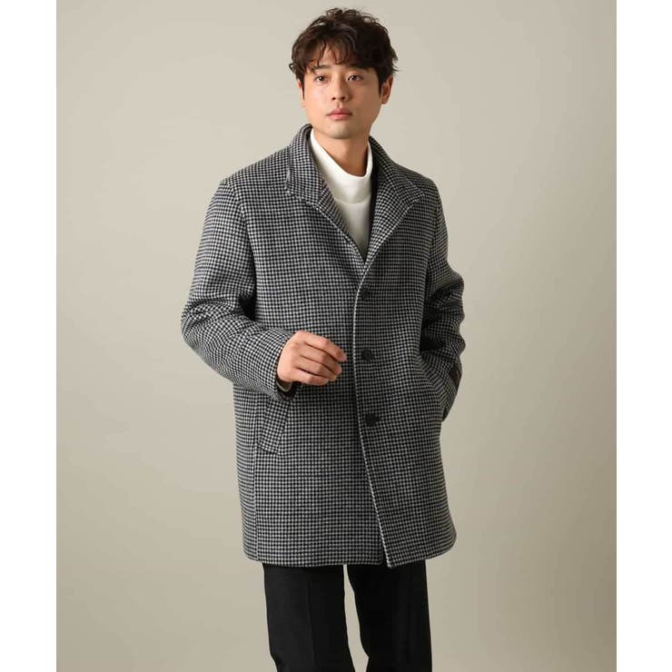 チェック柄ウールコート ON/OFF兼用】ウールライトビーバーチェック柄スタンドカラーコート