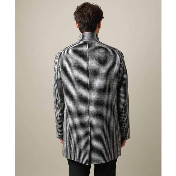 ON OFF兼用】ウールライトビーバーチェック柄スタンドカラーコート