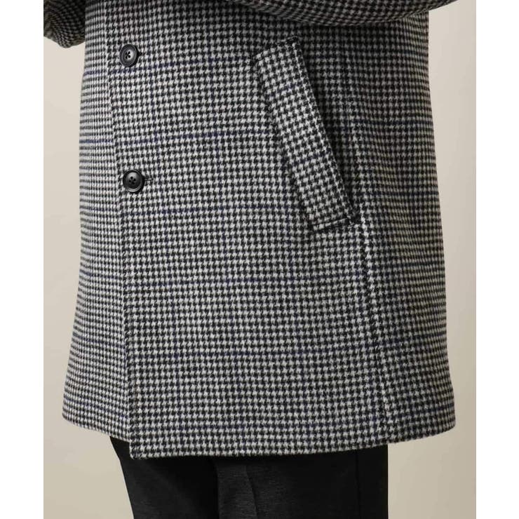 ON OFF兼用】ウールライトビーバーチェック柄スタンドカラーコート