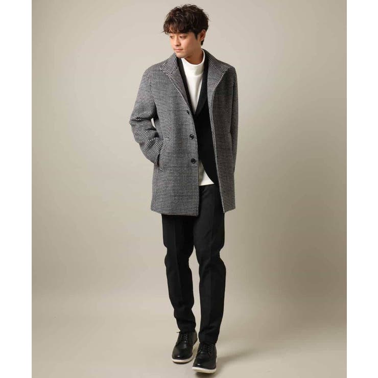 ON OFF兼用】ウールライトビーバーチェック柄スタンドカラーコート