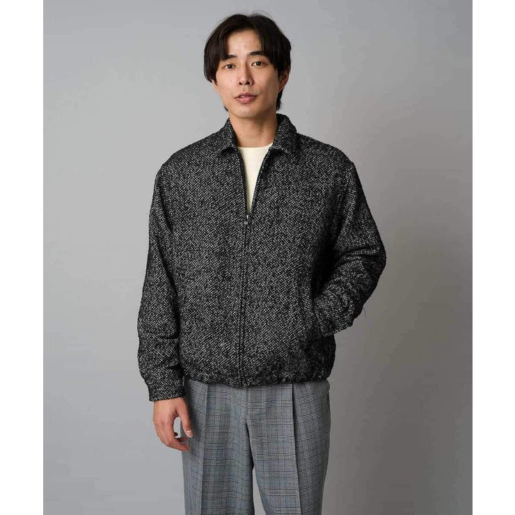 ブラック | 【洗濯機で洗える】ヘリンボーンツイード起毛ショートブルゾン | a.v.v【MEN】
