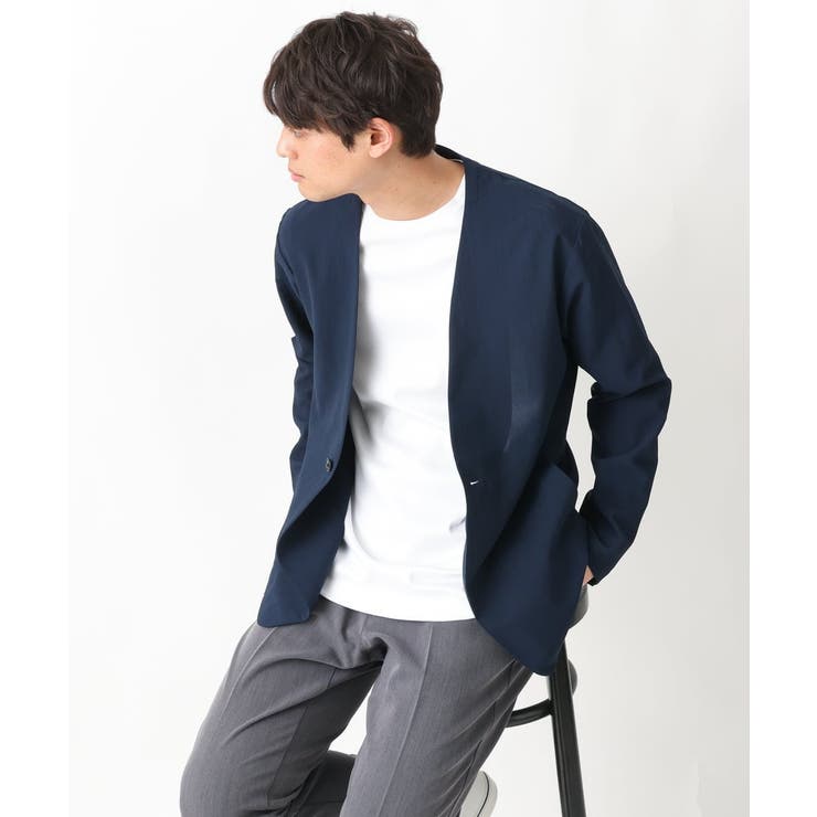 シワになりにくい】リライトノーカラージャケット（セットアップ