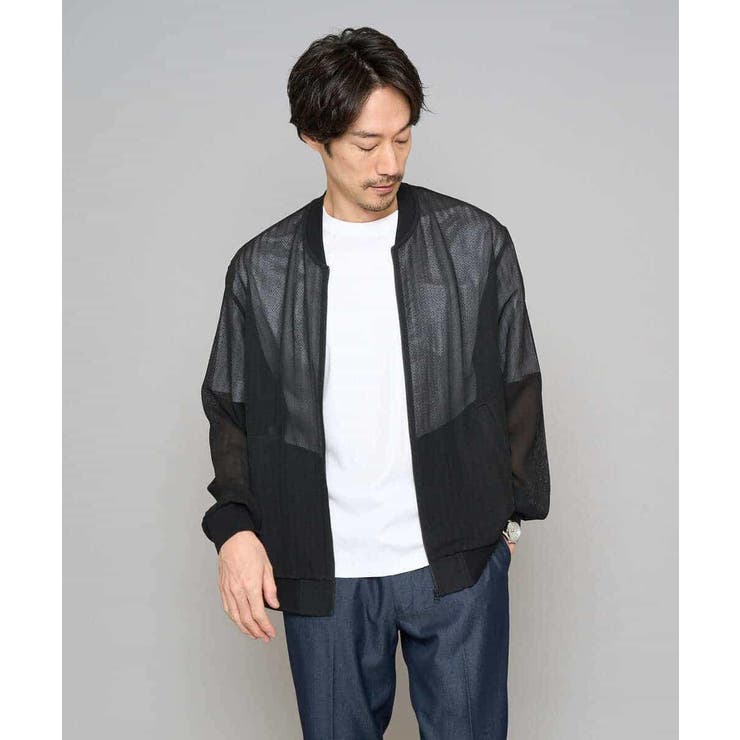ブラック | 【洗濯機で洗える】ヘリンボーンシアーリブブルゾン | a.v.v【MEN】