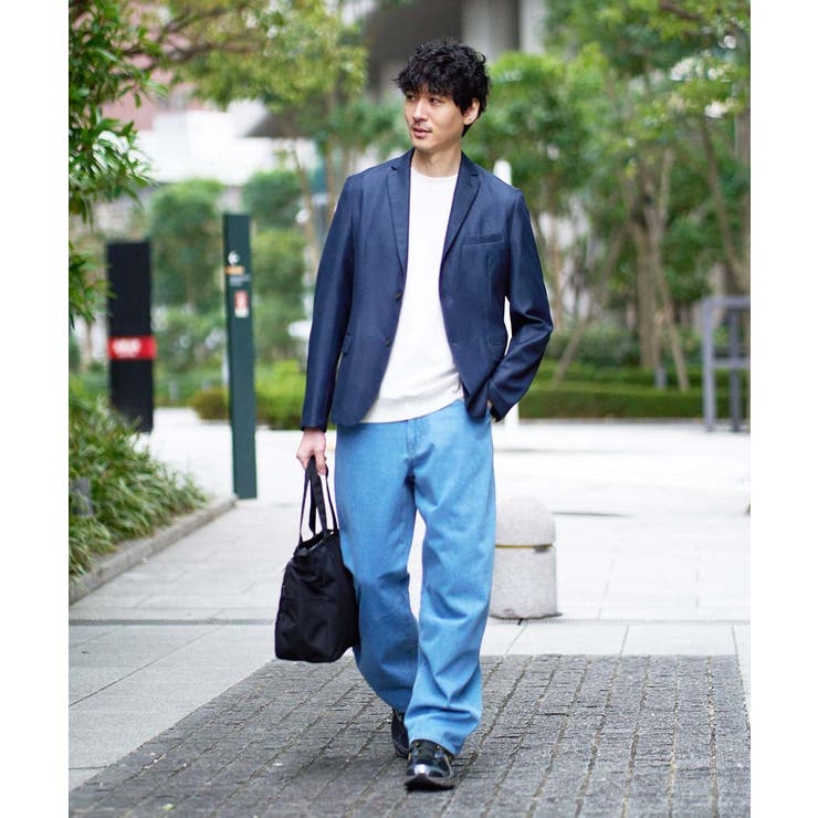 ネイビー | 【イージーケア/接触冷感】デニムライクストレッチスマートジャケット | a.v.v【MEN】