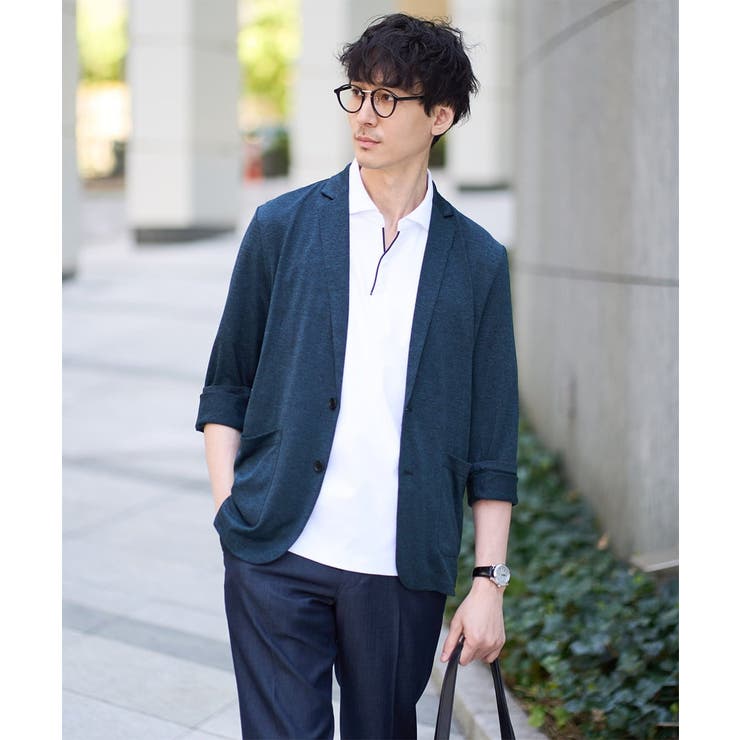 ネイビー | 【イージーケア 接触冷感】ブライト天竺シェイプジャケット【吸水速乾 UVカット】 | a.v.v【MEN】