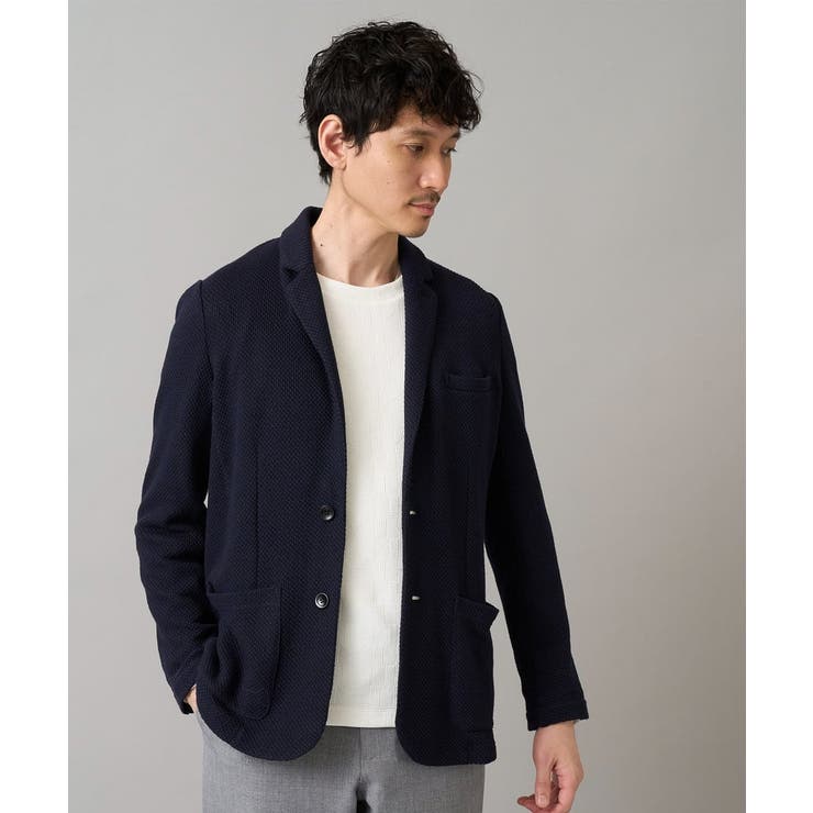ネイビー | 【イージーケア ストレッチ】ハニカムジャージースマートジャケット【洗濯機で洗える… | a.v.v【MEN】
